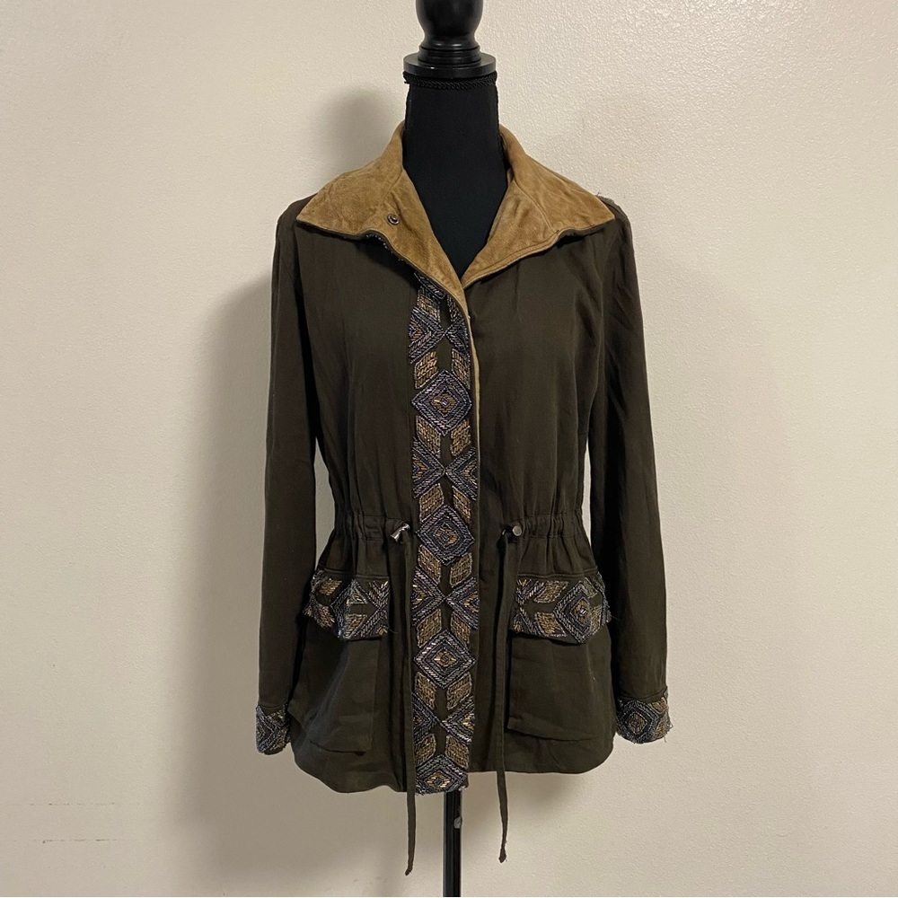 Haute Hippie Jacket Women’s Size XS Olive Green Beaded Eagle Army Style Jacket